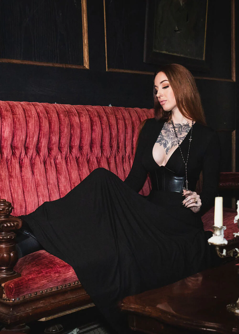 Witchwood Blair Robe Maxi Corset Cuir Végétalien Noir – Image 3